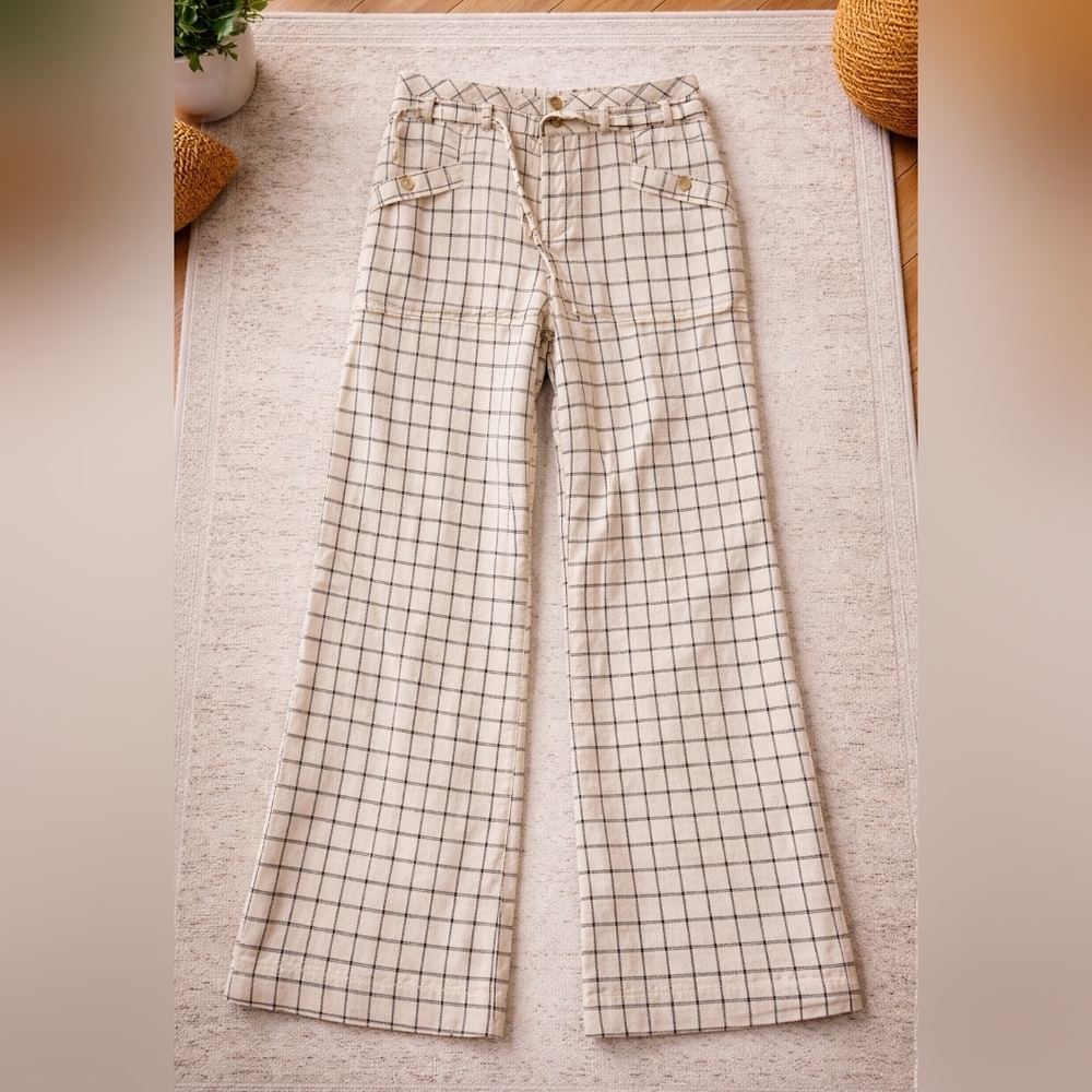 Anthropologie Plaid Linen Blend Cropped Pants Size US 4 - Picture 2 of 7